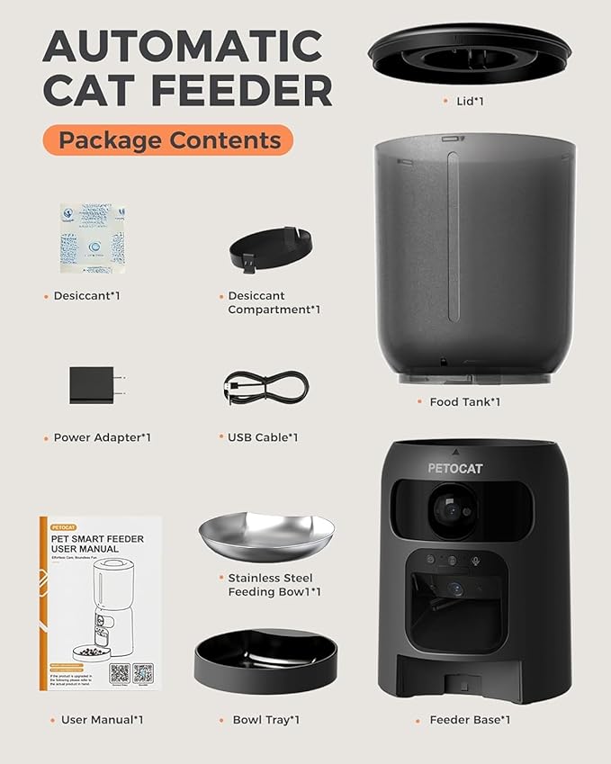 AI Automatic Cat Feeder with 2K HD Dual Cameras,5G&2.4G Wi-Fi 6L Cat Food Dispenser with Cats Recognition& Diet Tracking, Laser Interactive Toy & Two-Way Audio