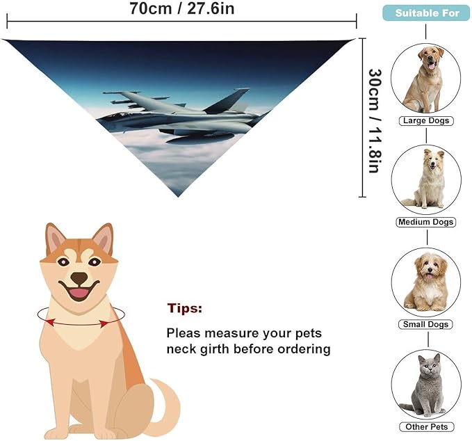 Dog Bandana Spring Pet Scarf Adjustable Triangle Aircraft Fighter Jets Printing Dog Bib Washable Polyester Puppy Bandana for Small Medium Large Dogs Cat Birthday Party Supplies