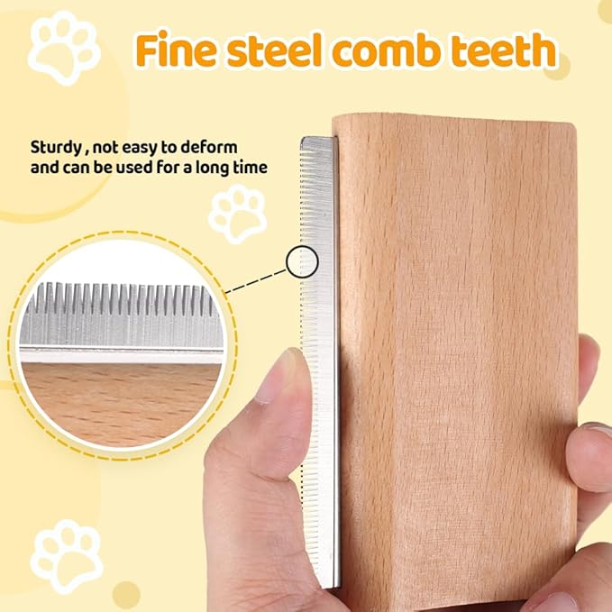Deshedding Brush, Fine Steel Teeth Cat Grooming Brush Wooden Handle Horse Massage Comb for Long Hair Dogs Cats Horses