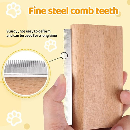 Deshedding Brush, Fine Steel Teeth Cat Grooming Brush Wooden Handle Horse Massage Comb for Long Hair Dogs Cats Horses