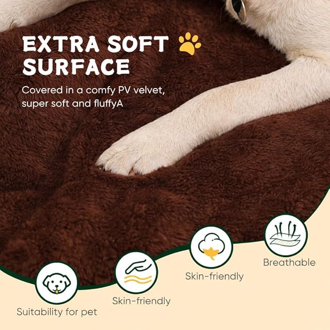 Dog Crate Pad 36 Inch, Washable Plush Crate Mat for Medium Dogs, Non Slip Kennel Pad for Metal Wire Crates, Cushioned Support for Indoor Use, Brown