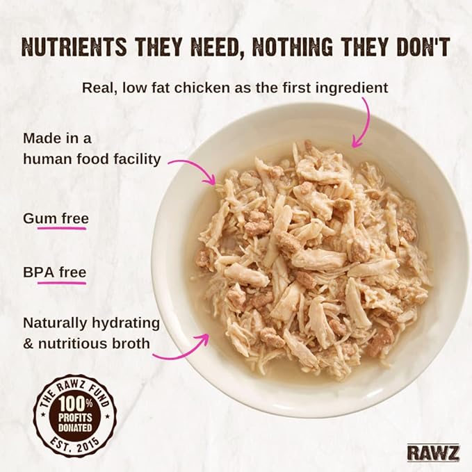 Rawz Natural Premium Shredded Canned Cat Wet Food - Made with Real Meat Ingredients No BPA or Gums - 5.5oz Cans 24 Count (Chicken & Chicken Liver)