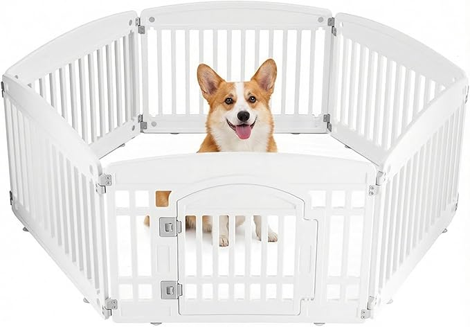 NEWBULIG Dog Playpen 6-Panel, 24IN Puppy Playpen, Stable Dog Play Pen Indoors/Outdoor with Secure Locking Door, Plastic Pet Fence for Small & Medium Dogs