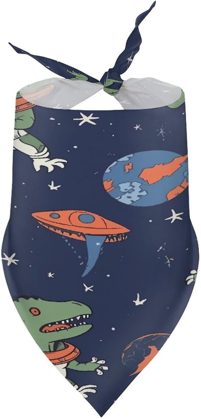 Dog Bandana Spring Pet Scarf Adjustable Triangle Funny Astronaut Dinosaur Rocket Printing Dog Bib Washable Polyester Puppy Bandana for Small Medium Large Dogs Cat Birthday Party Supplies