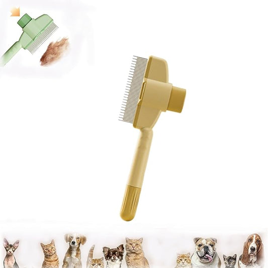 Pet Hair Removal Comb Flea Comb, 2025 Cat Dog Brush for Massaging and Cleaning Shedding Pet Hair,New Cat Brush with Release Button,Pet Grooming Brush for Short&Long Hair(Beige)