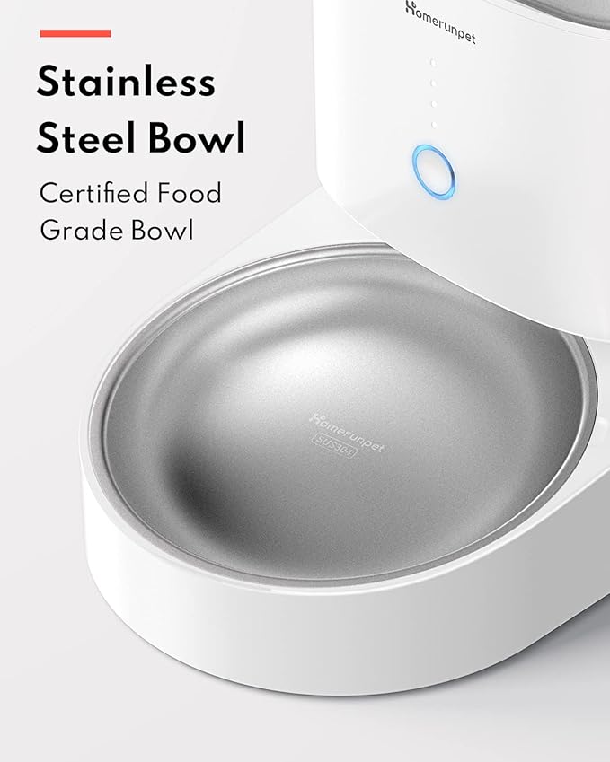 Homerunpet Smart Automatic Cat Feeder, No Jam Freeze Dried Safe, WiFi & Bluetooth App Control, 30-Day Freshness, 6L Timed Pet Feeder for Cats and Small Dogs (Stainless Steel)