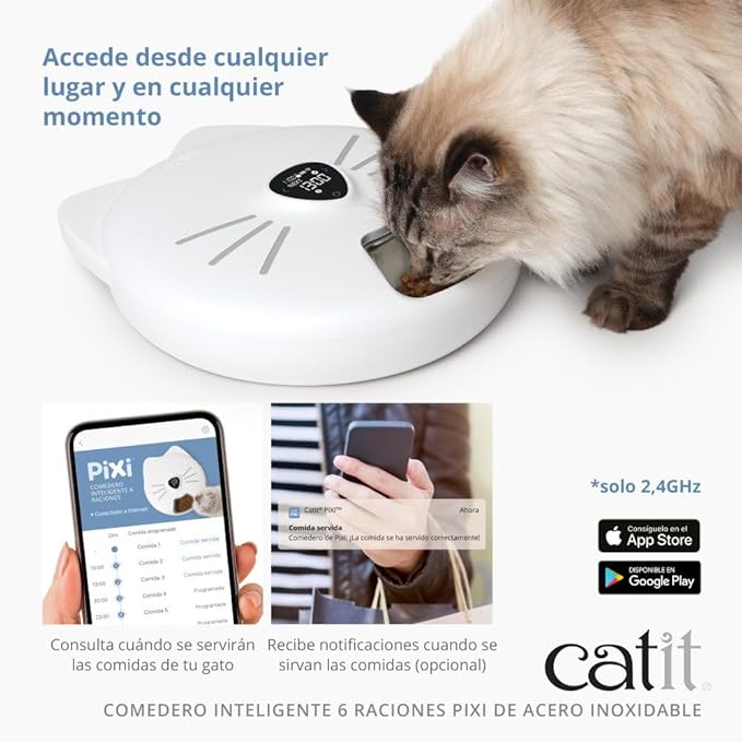 Catit PIXI Smart 6-Meal Feeder – Automatic Cat Feeder with App Control, Stainless Steel Tray, Custom Schedule, Ice Packs, for Dry & Wet Food