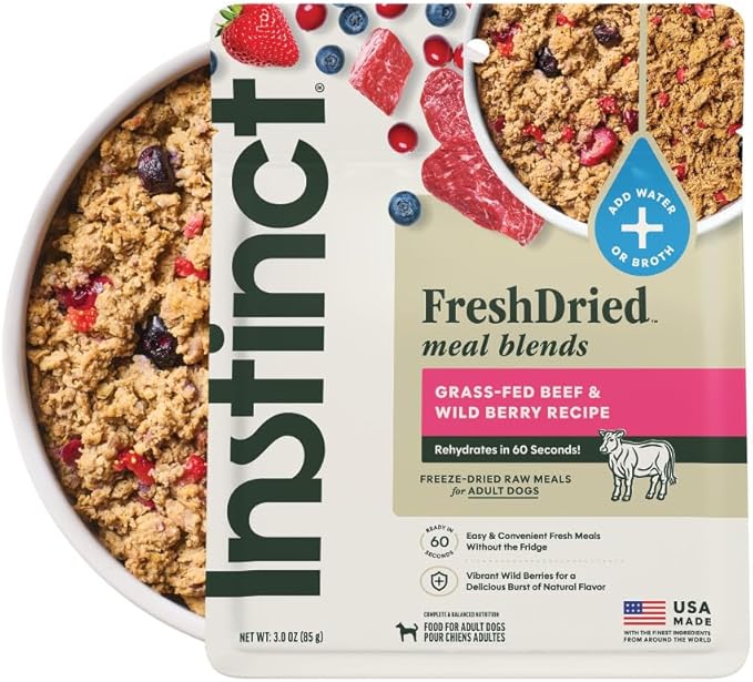 Instinct FreshDried Meal Blends, Freeze Dried Dog Food, Grain Free - Beef & Wild Berries Blend, 3 oz. Bag