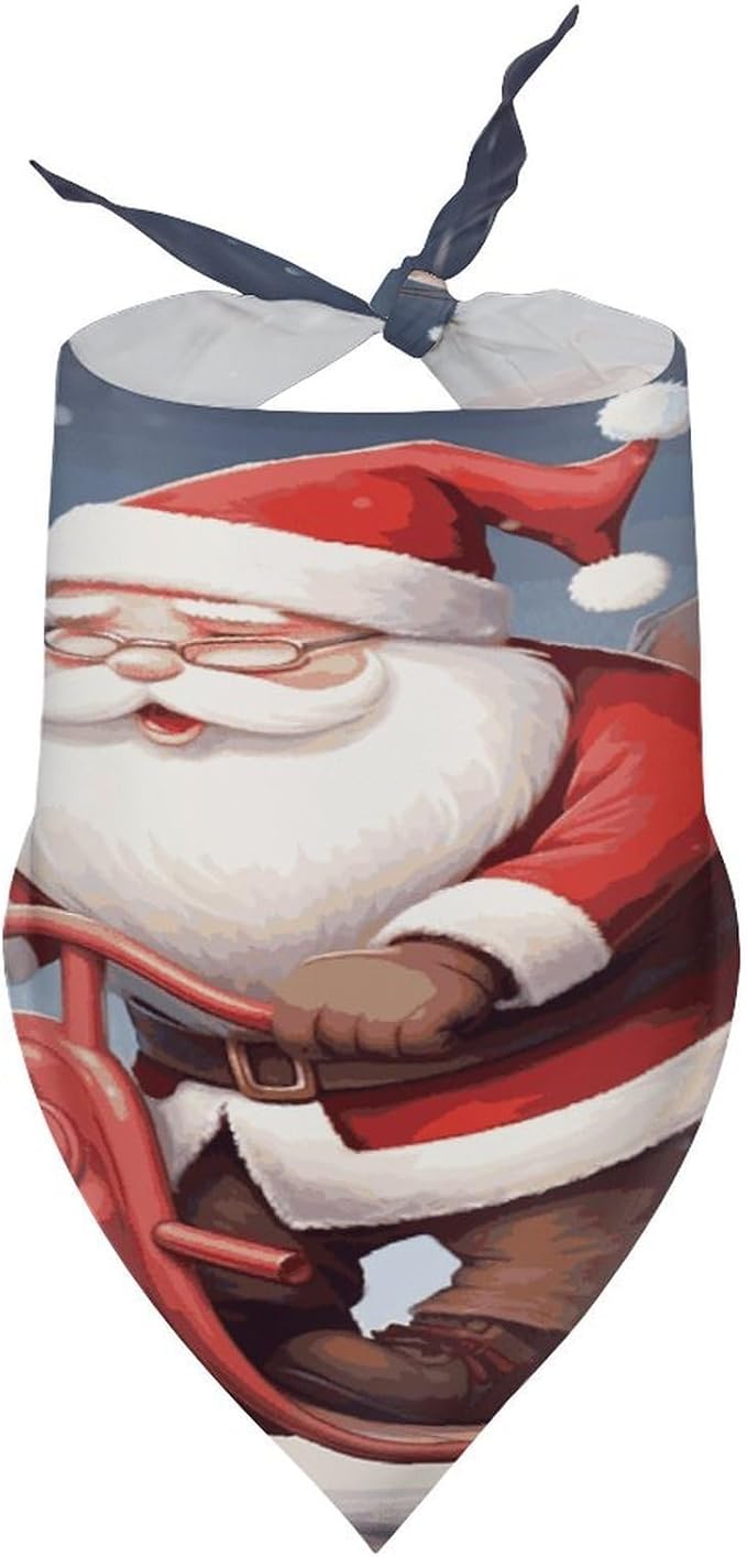 Dog Bandana Spring Pet Scarf Adjustable Triangle Santa Claus on Scooter Printing Dog Bib Washable Polyester Puppy Bandana for Small Medium Large Dogs Cat Birthday Party Supplies
