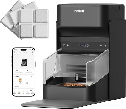 PETLIBRO RFID Automatic Cat Feeder with 6 Packs Pet Food Desiccant Bag, Collar Sensor for Personalized Meals, Wi-Fi Programmable Food Dispenser with Cats Recognition & Diet Tracking