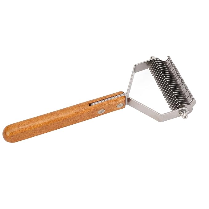 Focket Cat Grooming Brush, Stainless Steel Double Sided Pet Grooming Rake Ergonomic Anti Slip Wood Handle Pet Hair Removal Tool for Cats and Dogs (Large Size (24x18.5cm / 9.4x7.3in))