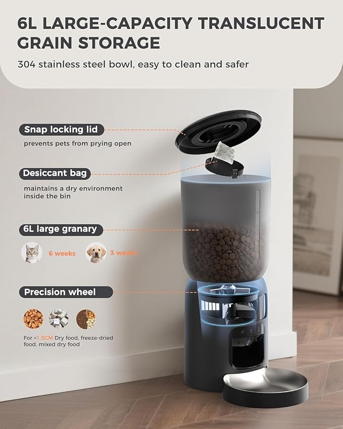 AI Automatic Cat Feeder with 2K HD Dual Cameras,5G&2.4G Wi-Fi 6L Cat Food Dispenser with Cats Recognition& Diet Tracking, Laser Interactive Toy & Two-Way Audio