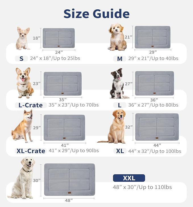 MADE 4 PETS Dog Crate Pad Bed for Small Dogs, Washable & Reversible, Anti-Slip Kennel Mat for Cozy Sleeping, Soft Fluffy Dog Bed for Indoor & Outdoor Use, 24"x18", Gray