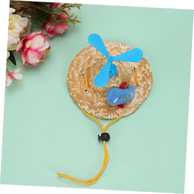 Pet Straw Hat with Propeller Decorative Knitted Woven Straw Cap for Dogs Large Size Photo Props Summer Pet Supplies