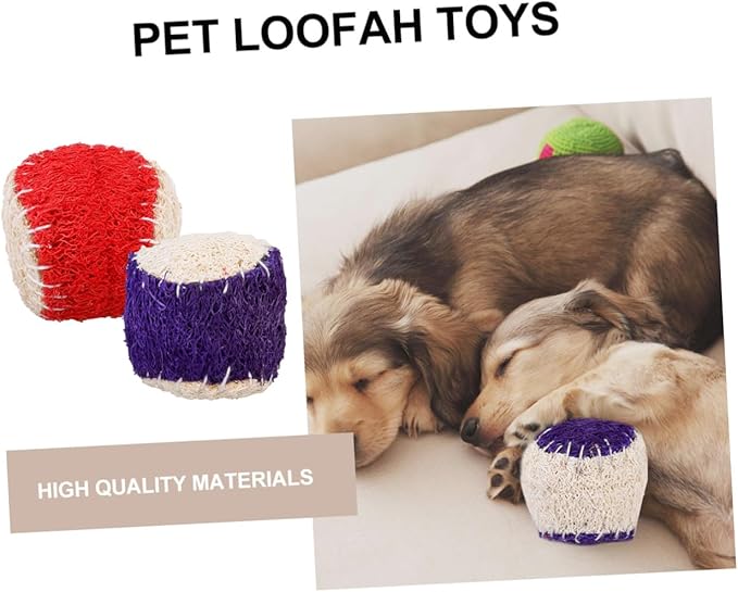 DOITOOL 2pcs Dog Tennis Balls for Dogs Pet Chew Natural Loofah Material Sturdy Puppy Chewing Training Supplies Interactive Outdoor Play Random Color