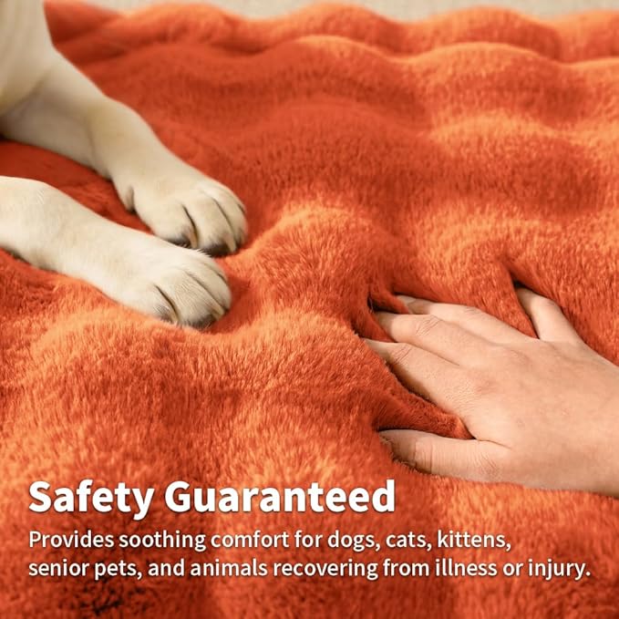 Self-Warming Cat Bed, Plush Faux Fur Pet Bed Mat with Anti-Slip Bottom, Ultra Soft Heated Bed for Cats & Medium Dogs, Cozy Fluffy Pad for Couch & Crate, Machine Washable, 27x20 Inch Orange