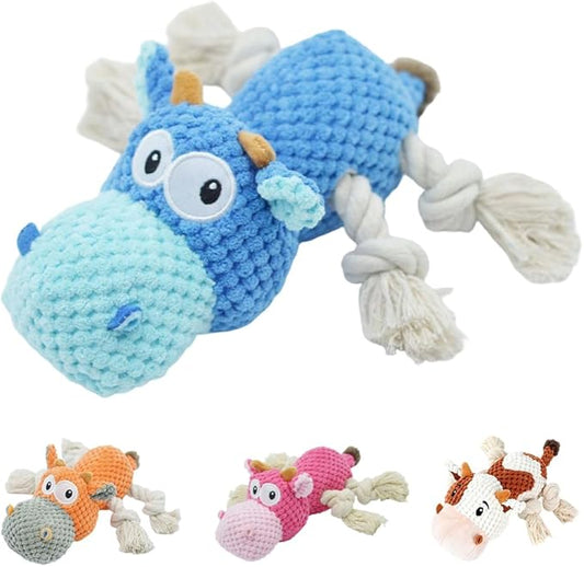 Large Dog Squeaky Toys, 2026 New Stuffed Animal Dog Plush Toy for Puppy, Small, Middle, Large Dogs Daily Companionship (Cow Blue)