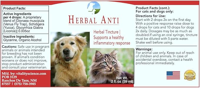Vitality Science Herbal Anti for Cats and Dogs | Plant Based | GI Tract + Colon Health Supplement (0.5 oz)