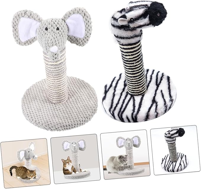Homoyoyo 2pcs Small Elephant Zebra Pattern Cat Scratching Post Climber with Sisal Rope Floor Scratching Pole for Kitten Indoor Play and Rest