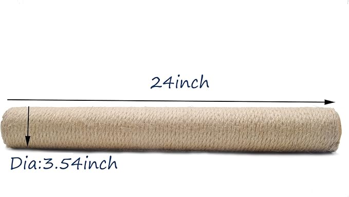 24inch Natural Wood Sisal Cat Scratching Post Replacement Pole Part for Tower Climbing Scratcher Large 3.54" Dia,DIY Cat Tree Pole Toy Extension Spare Post