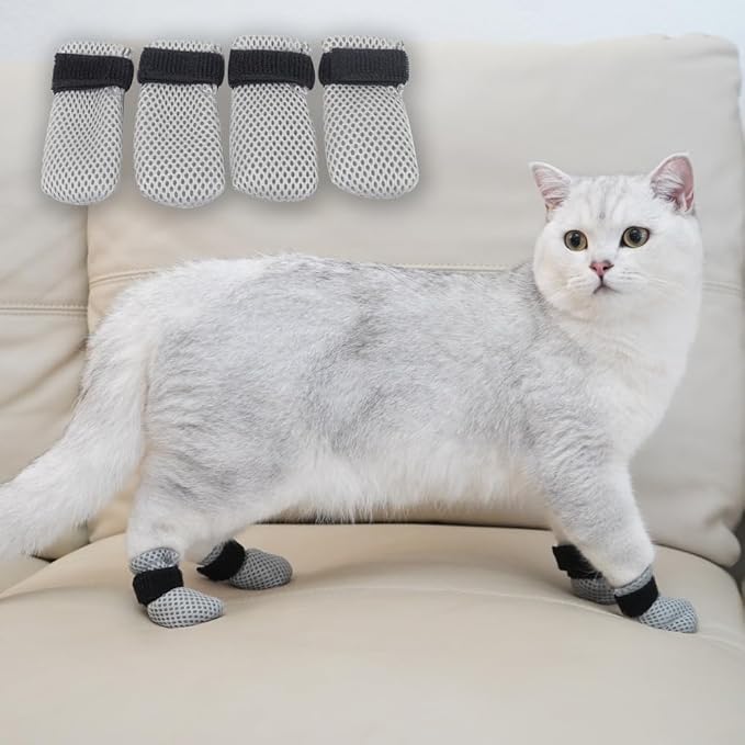 Cat Grooming Socks – Protective Mesh Foot Sleeves for Bathing, Nail Trimming & Vet Visits – Anti-Scratch & Breathable Design (Gray [wear-Resistant and Breathable],XL（Max Diameter of Paw 2.76 inches）)