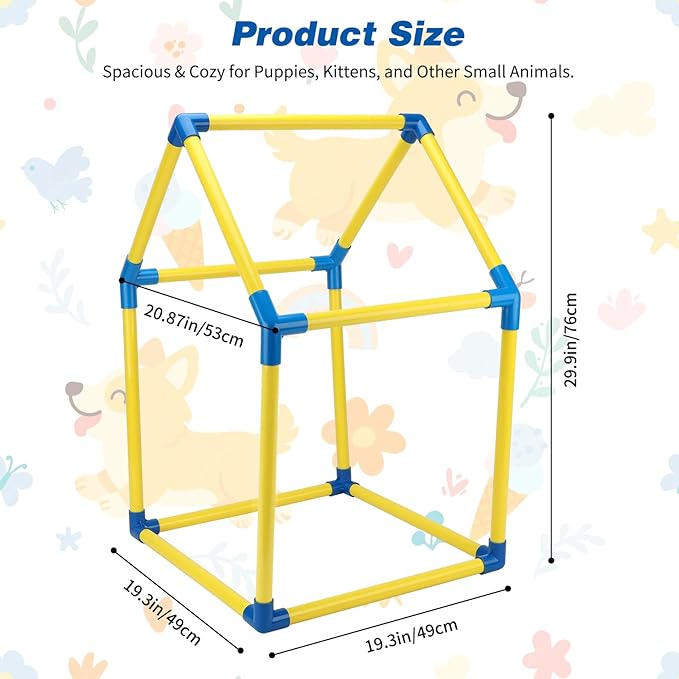 Puppy Play Gym with 8 Hanging Toys, Indoor Jungle Gym Toys for Small Dogs with PVC Frame, Interactive Puppy Toy with Bungee Straps for Entertainment Funny Teething and Mental