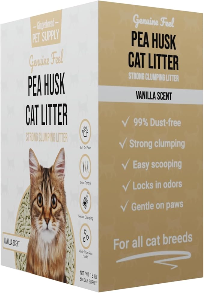 Premium Pea Husk Scented Cat Litter for Happy and Healthy Cats. (Vanilla)(15 lbs)