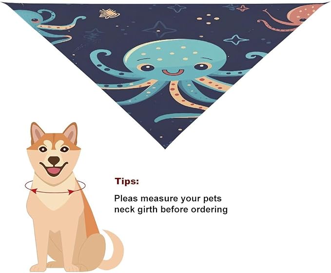 Dog Bandana Spring Pet Scarf Adjustable Triangle Cartoon Octopus Printing Dog Bib Washable Polyester Puppy Bandana for Small Medium Large Dogs Cat Birthday Party Supplies