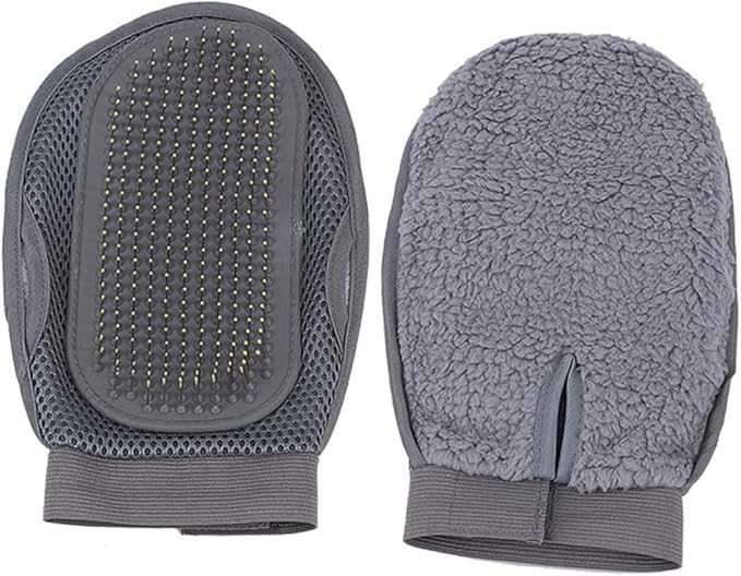 Double-Sided PET Grooming Massage Glove for Cats and Dogs Efficient Deshedding and Bathing Tool One Size Grey