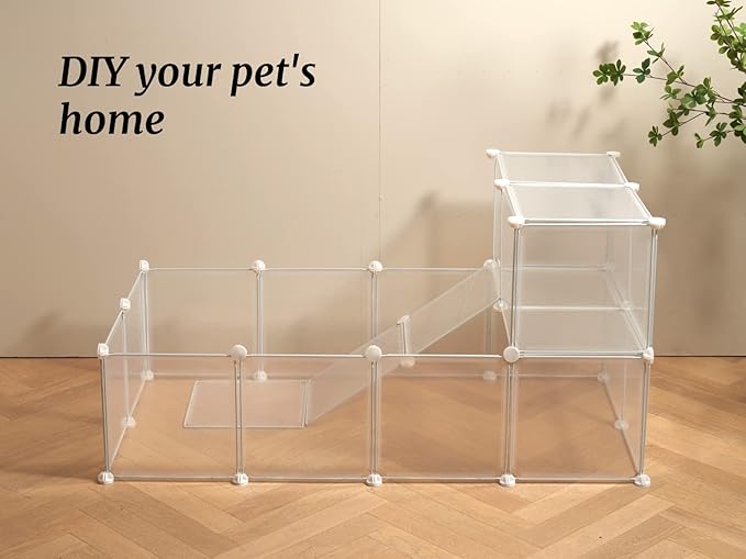 Transparent Clear Small Animal Playpen, Guinea Pig Cages, Puppy Dog Playpen, Pet Playpen, Rabbit Bunny Indoor Fence Pen Enclosure, White Clear Plastic Playpen,12X12 Inch, 12Panels