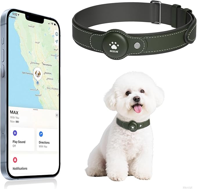 GPS Tracker for Dogs, 2 in 1 Pet Tracking Smart Collar (Only iOS), No Monthly Fee GPS Tracker Dog Collar, Real-time Location Comfortable PU Tracker Tag for Small, Medium Large Dogs(Locator Included)