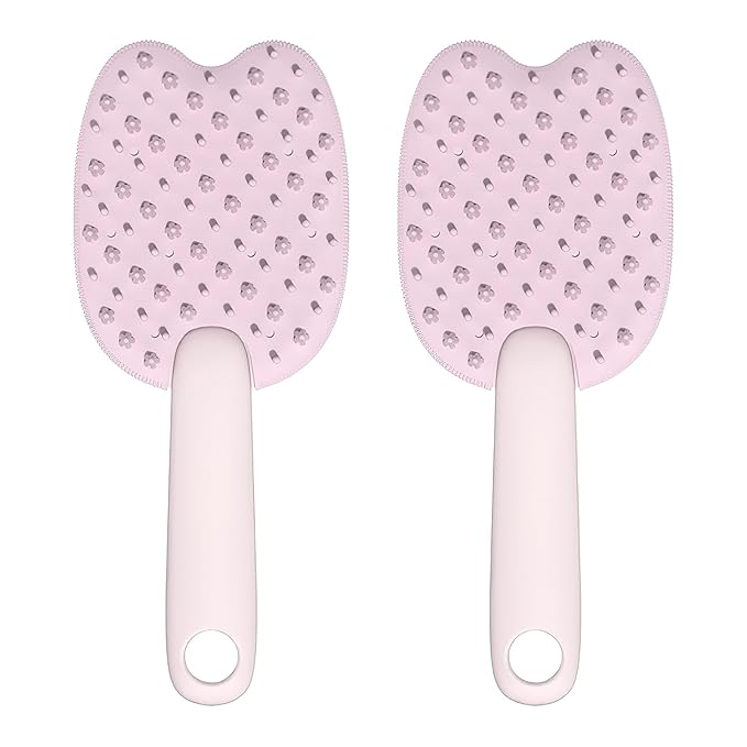 All-in-One PP Pet Brush, Double-Side Cat Grooming Brush, Pet Grooming Brush for for Short & Medium-Haired Cats and Dogs, Cat Brush for Removing Floating Hair (Pink (2pcs))