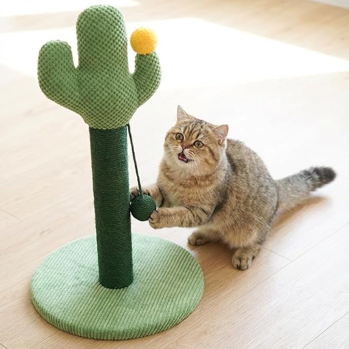 ZEZE Desert Cactus Woven Rope Cat Scratcher – 25-in Sisal Climbing Post with Plush Base, Durable Cat Furniture for Scratching, Stretching & Play