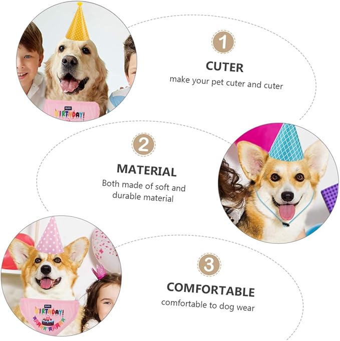 VILLCASE Dog Birthday Bandana and Hat Set 9 Assorted Pet Birthday Caps with 1 Decorative Party Supplies and Puppies Random Color