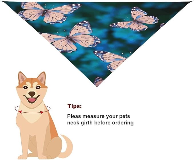 Dog Bandana Spring Pet Scarf Adjustable Triangle Cute Butterflies Printing Dog Bib Washable Polyester Puppy Bandana for Small Medium Large Dogs Cat Birthday Party Supplies