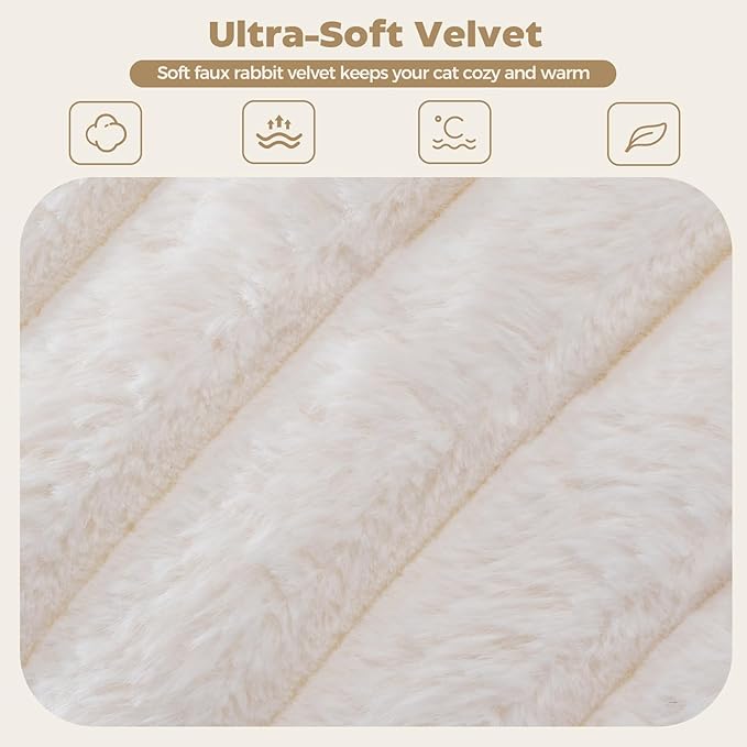 Avont Fluffy Cat Bed for Indoor Cats, Cozy Plush Sleeping Nest for All Sleep Styles, Washable Removable Cushion & Anti-Slip Base, Calming Round Bed for Kittens & Small Dogs – Cream(M)