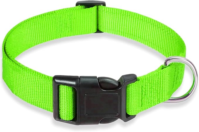 Dog Collar, Adjustable Buckle Safety Nylon Collar for Medium to Large Dogs, Quick-Release Adjustment, D-Ring Collars (green-01)