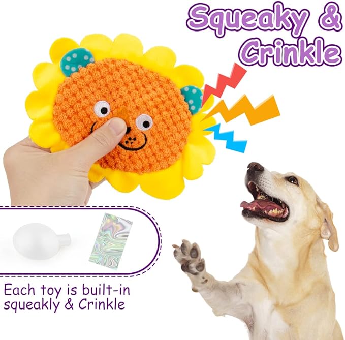 No Stuffing Dog Toys - 8 Pack Squeaky and Crinkle Plush Toys for Small Medium Dogs, Durable for Aggressive Chewers,Cute Puppy Textured Animals