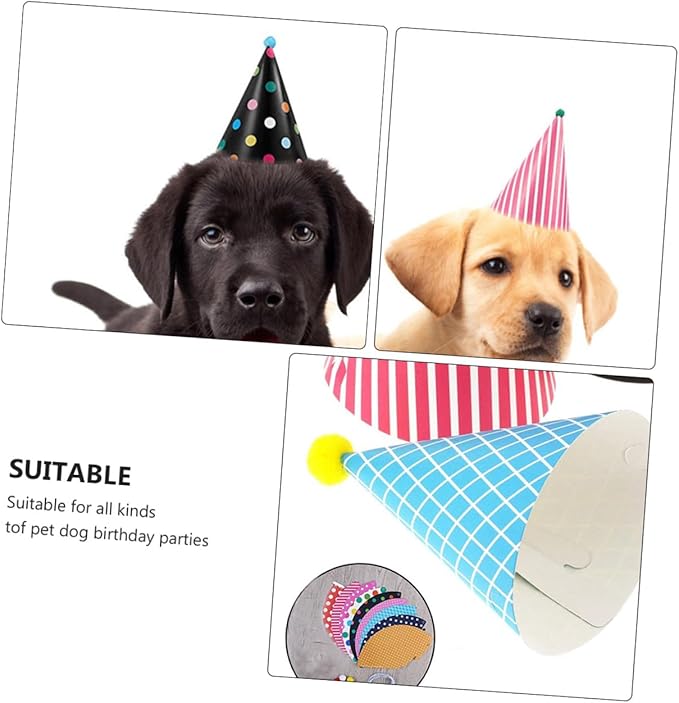 Toyvian Dog Birthday Party Supplies Set 9 Decorative Birthday Hats 1 Saliva Bib Bandana for Pets Adjustable Size for Pet Celebration Random Color