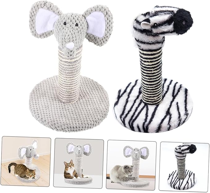 Balacoo 2pcs Small Elephant and Zebra Sisal Cat Scratching Posts Kitten Climbing Frame Indoor Wear-Resistant Vertical Cat Claw Scratcher for Household