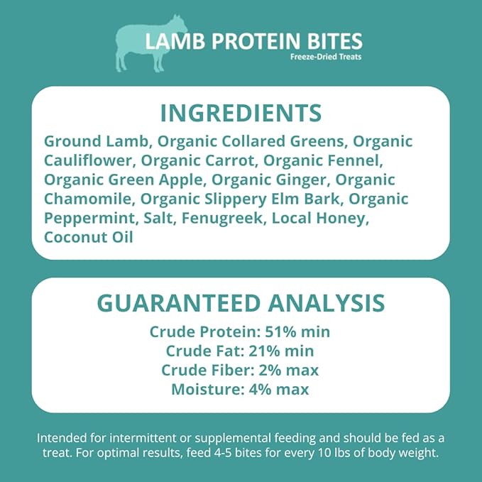Steve's Real Food Protein Bites Gut Health Treats - Freeze-Dried Pet Treats for Cats and Dogs - Lamb Recipe - 4 oz