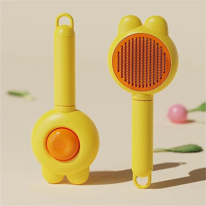 Cat Grooming Comb Set - Self-Cleaning Rabbit Ear Pet Hair Remover Brush for Cats & Small Animals(Yellow)