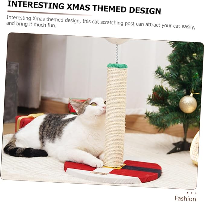 Luxshiny Christmas Santa Cat Scratching Post for Indoor Cats Integrated Sisal Floor Scratching Pole Wear-Resistant Kitten Claw