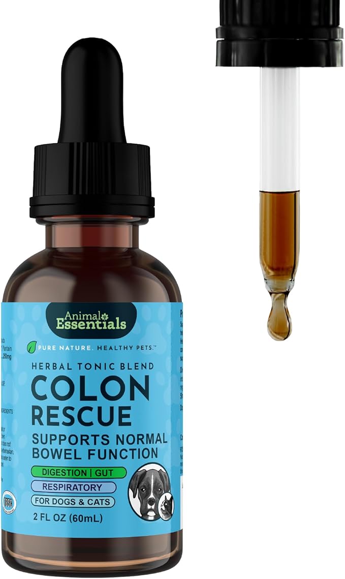 Animal Essentials Colon Rescue - Dog Stool Softener, Organic Slippery Elm Bark, Fast Acting Anti Diarrhea Liquid Drops for Dogs & Cats, Natural Constipation Relief Supplement for Pets - 2 fl oz