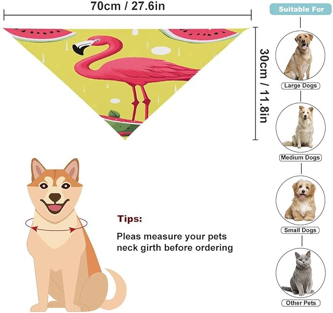 Dog Bandana Spring Pet Scarf Adjustable Triangle Pink Flamingo and Watermelon Printing Dog Bib Washable Polyester Puppy Bandana for Small Medium Large Dogs Cat Birthday Party Supplies