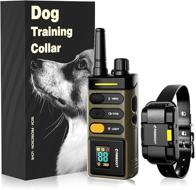 ABBIDOT Long Range Dog Shock Collar with Remote Control 1 Mile/5280 Ft, Safe Shock, Vibrate, Tone, Flashing Beacon Lights, IPX7 Waterproof Rating & Rechargeable E-Collar for All Breeds