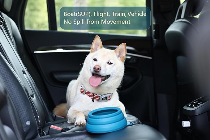 OHMO 2 Pack Cat Food Can Lids, Small Size (3 oz，Dark Blue)&No Spill Collapsible Dog Water Bowl