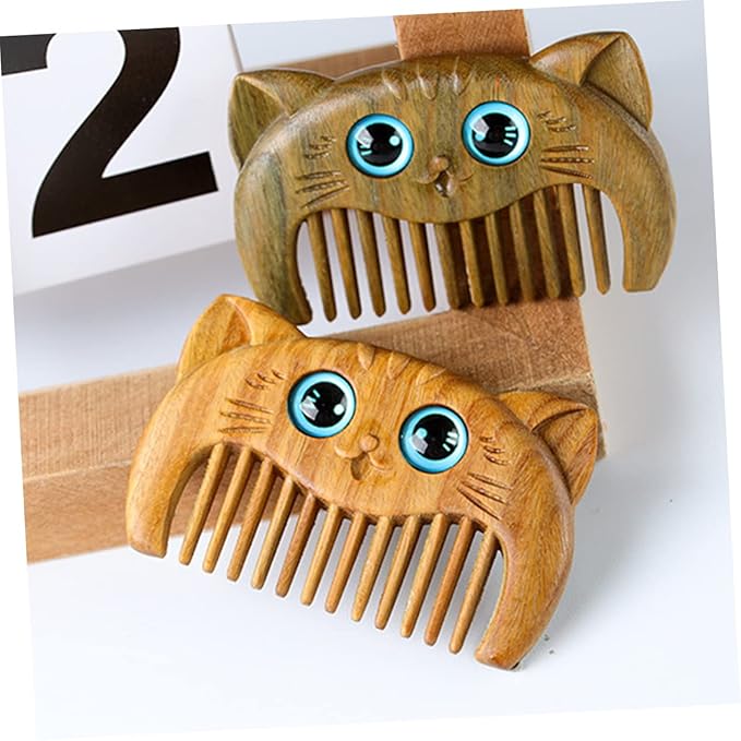 2pcs Elegant Green Sandalwood Comb for Cat Grooming Compact and Portable for Travel