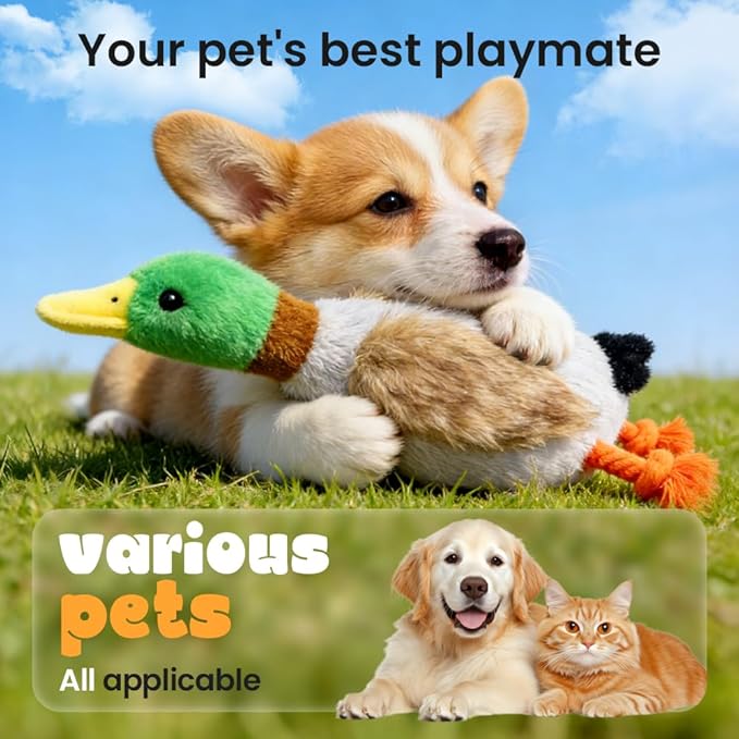 Dog Toys for Aggressive Chewers, 2026 Upgraded Duck Dog Toys Large Dogs Indestructible, Vocal Toys with Built-in Squeaker for Boredom Relief, Cute Yellow Duckling Plush for Playtime (Brown)