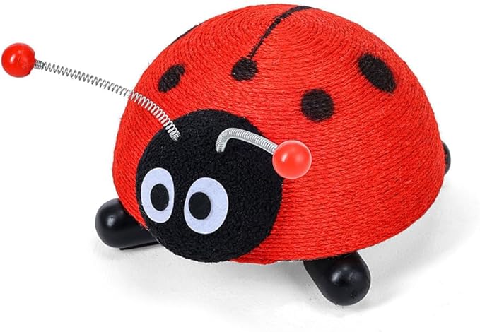 Sisal Cat Scratching Post, Durable Small Cat Scratcher for Indoor Cats, Anti-Scratch Furniture Protector with Cute Animal Shapes, Scratch Toy for Kittens, Non Falling Toy with Ball (Ladybug)